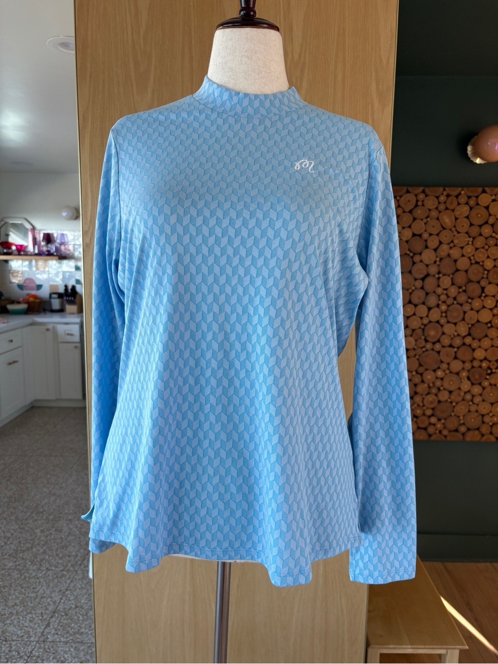 Malbon/Adidas Light Blue Golf Long-Sleeve Mock Neck Top